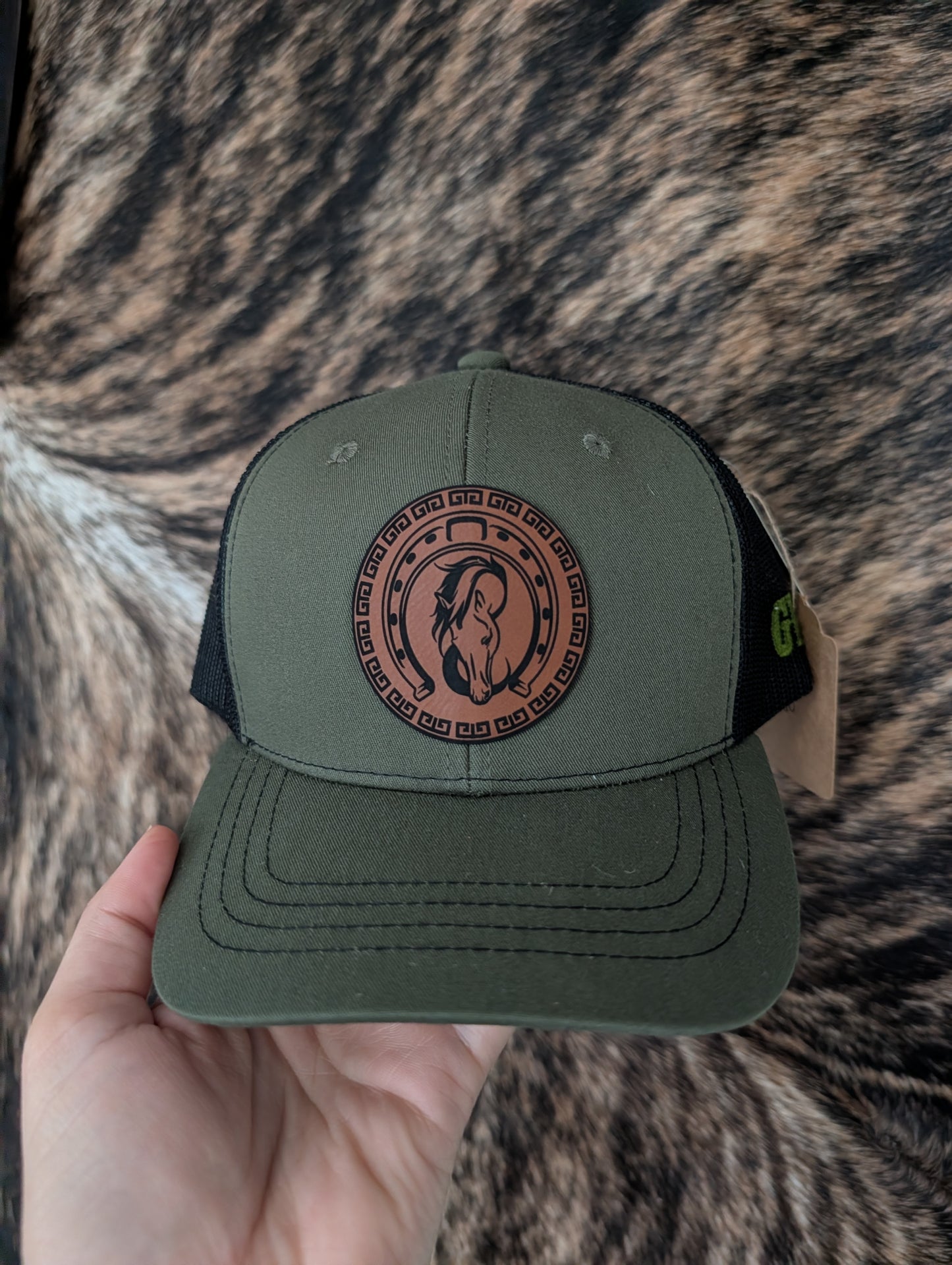 Kids Olive Leather Patch Snapback