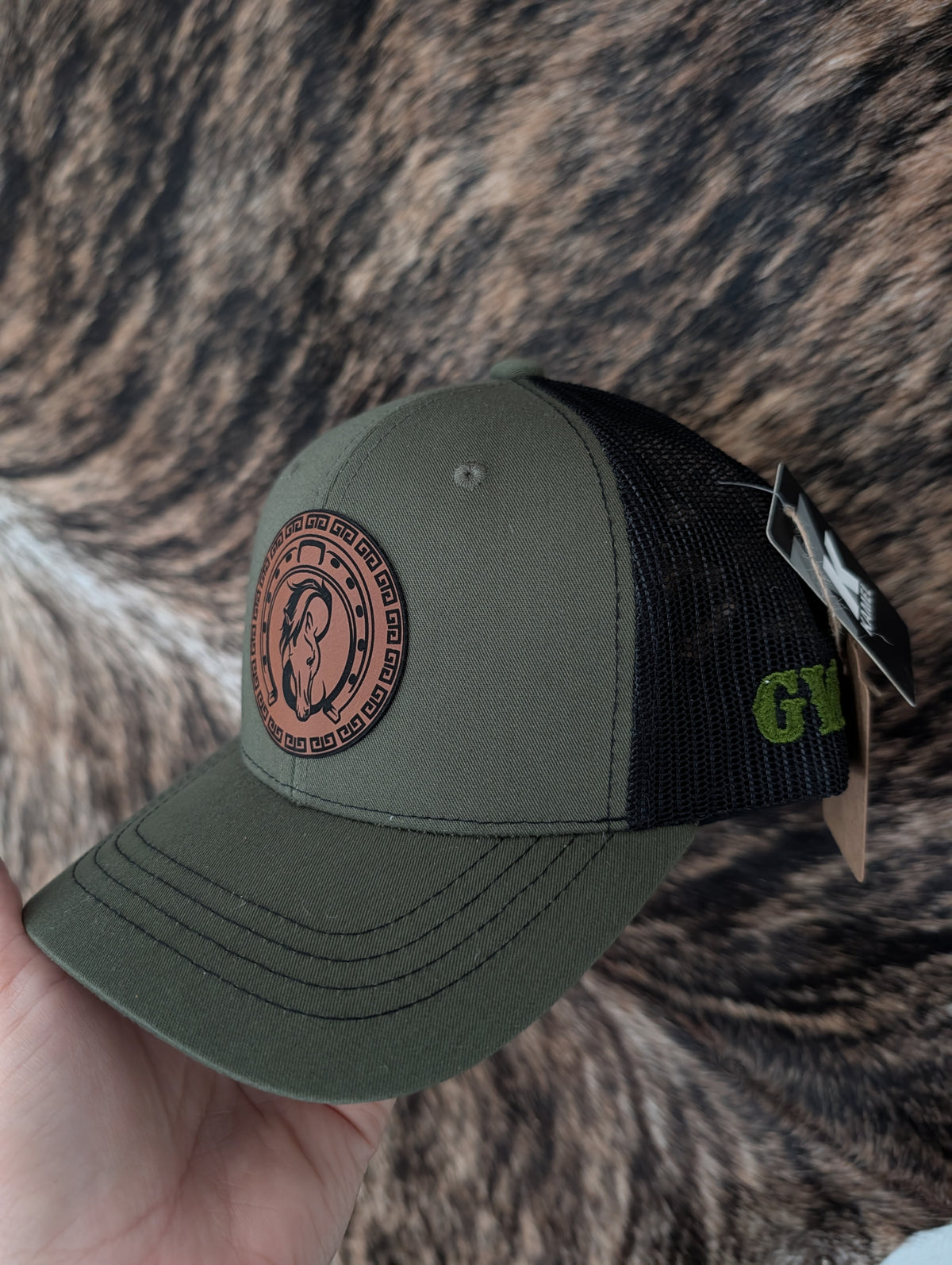 Kids Olive Leather Patch Snapback