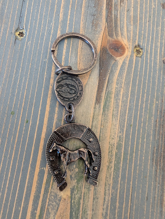 Horseshoe Horse Keychain