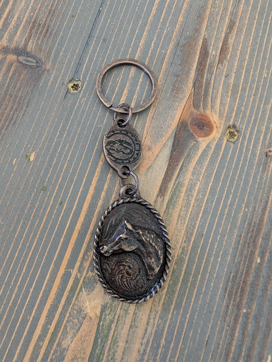 Oval Horse Western Keychain