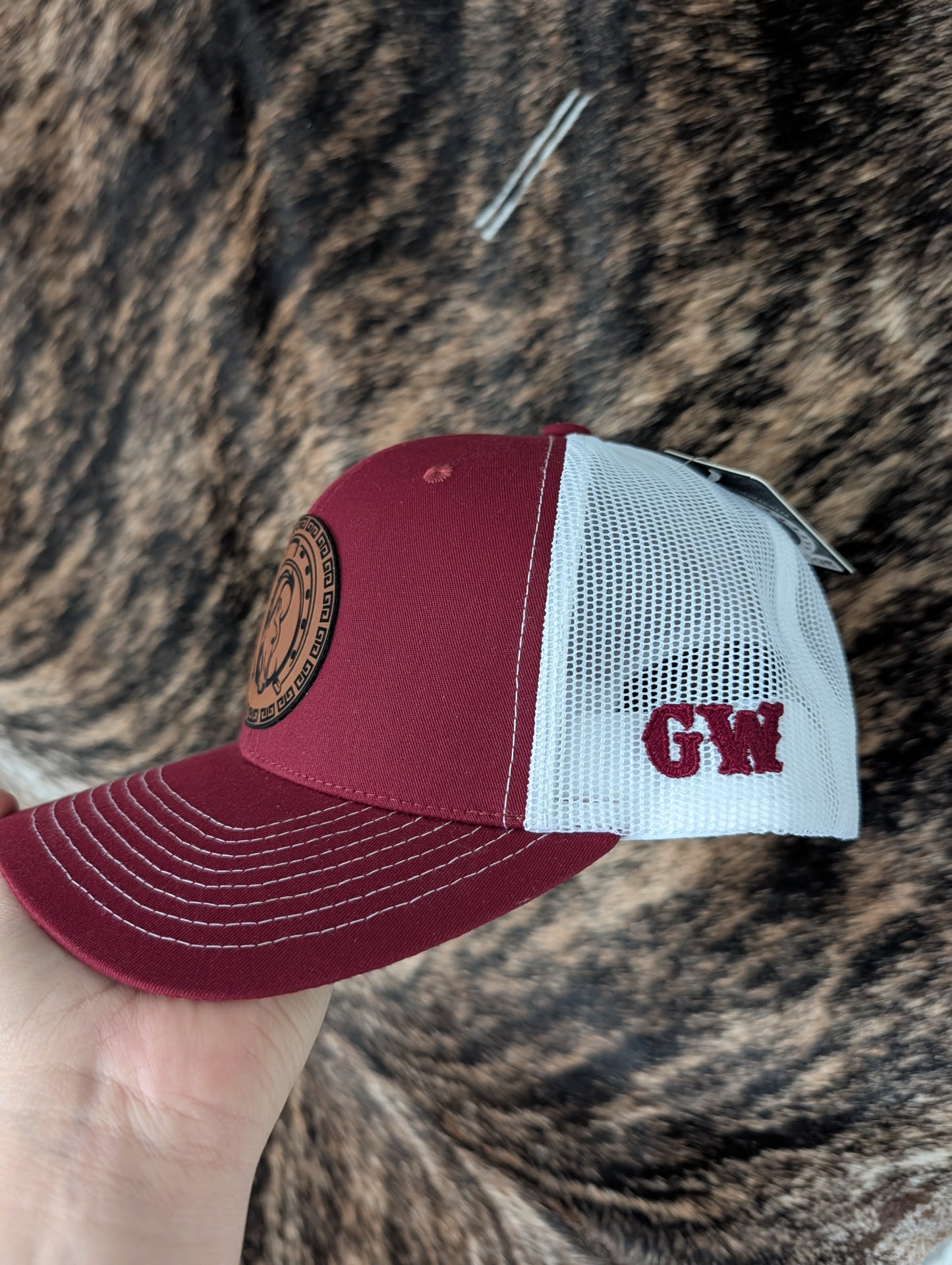 Burgundy Leather Patch Snapback