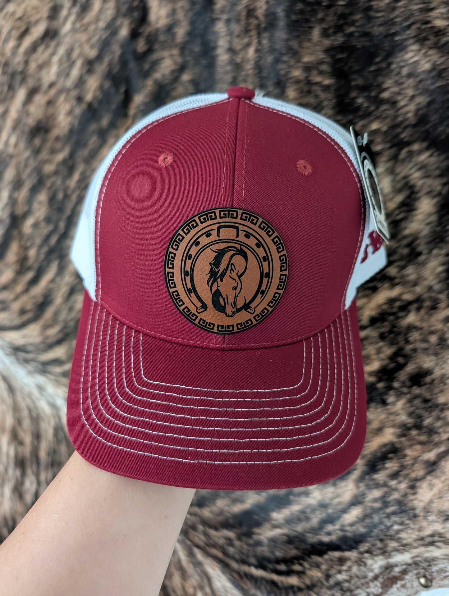 Burgundy Leather Patch Snapback