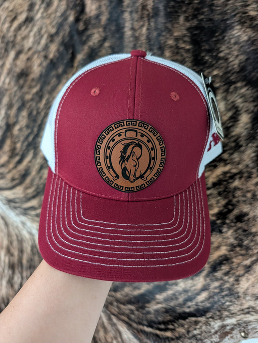 Burgundy Leather Patch Snapback