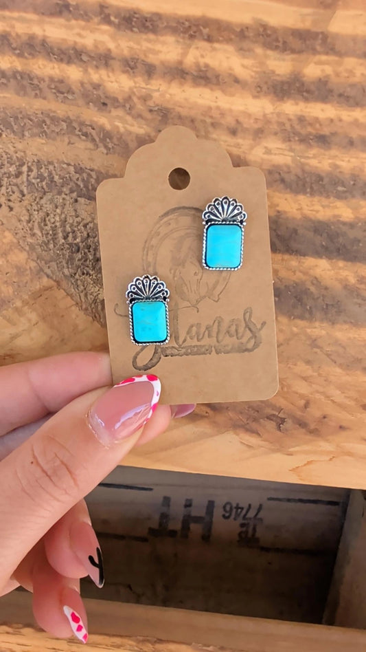 Square Turquoise Stud Earrings